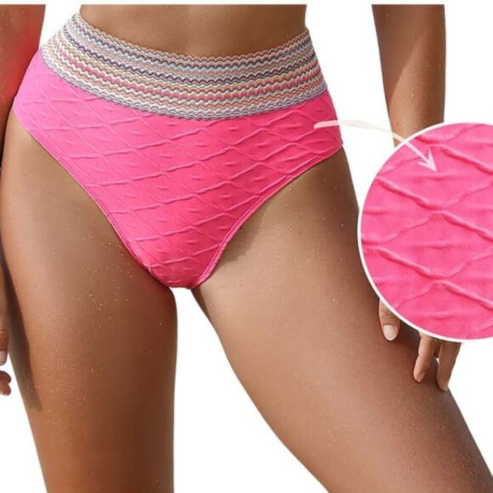 Cupshe Women's Pink Geo Stitch High Waist Bikini Bottoms Size Medium